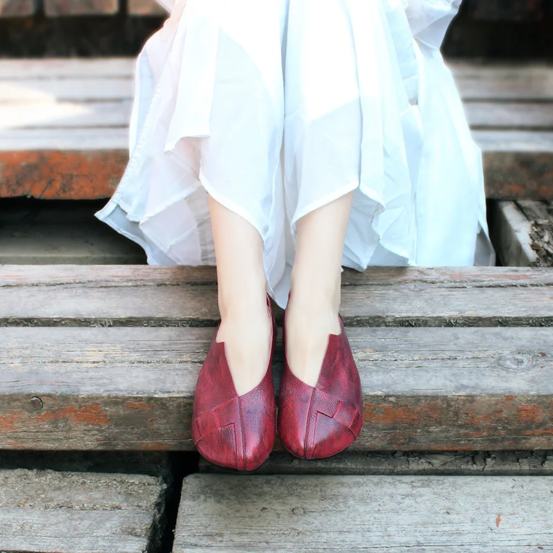 

2020 Spring And Summer New Style round-Toe Hollow out Retro Genuine Leather Handmade WOMEN'S Shoes Versitile Fashion Simple Shoe