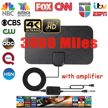 Kebidumei-antena de TV de DVB-T2 Digital, dispositivo con amplificador de 3000 P, aérea para coche, RV, viaje, interior, smart tv, 1080 millas, 8K