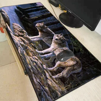

XGZ Two Wolf In Forest Animal Large Locking Edge Mouse Pad Desk Table Mousepad Office Cushion Super Big 60cm 70cm 80cm 90cm