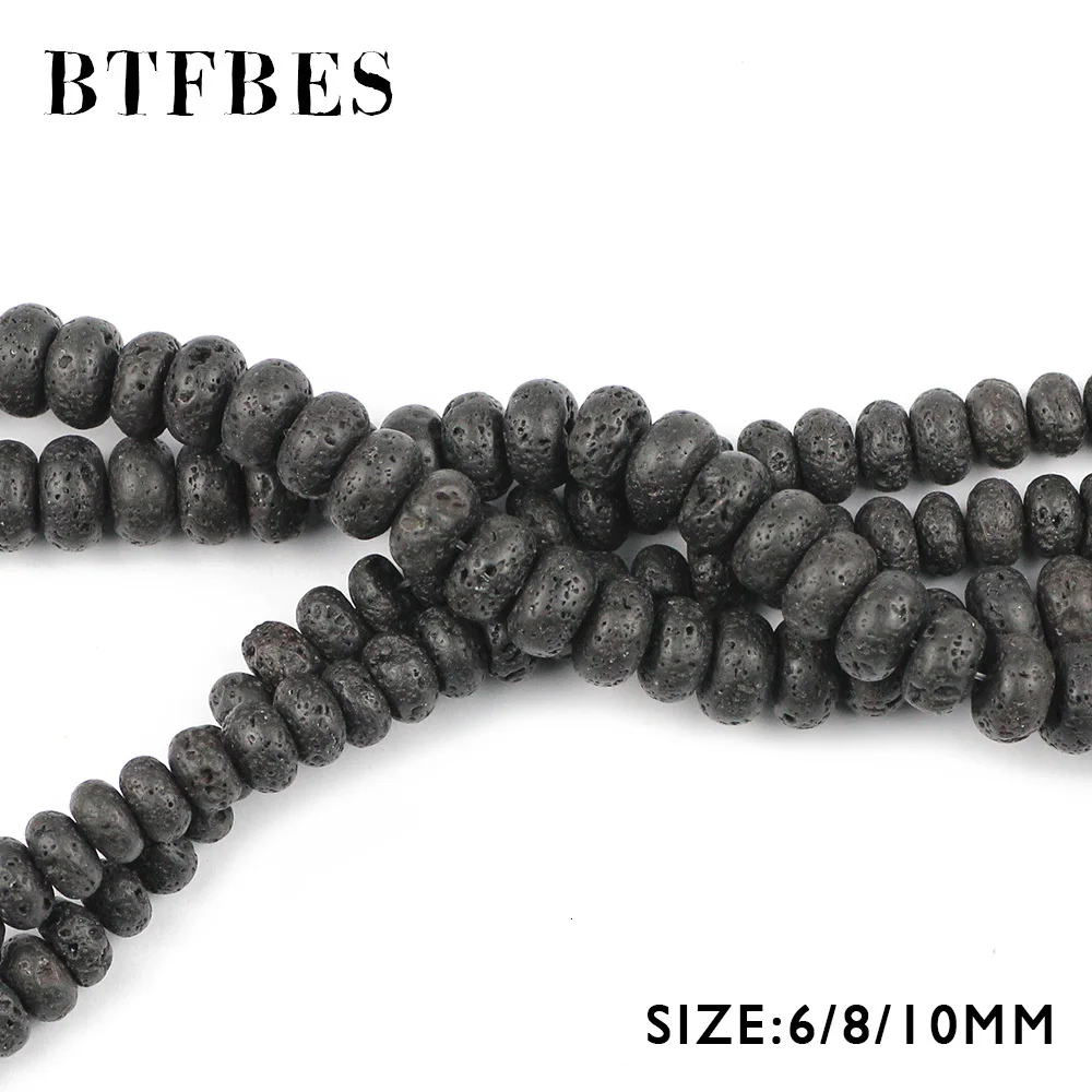 BTFBES плоские черные бусины из лавы вулканический камень натуральный камень 6 8 10 мм Черный цвет разделитель свободные бусины для изготовления ювелирных изделий браслет DIY