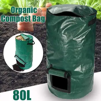 

80L Organic Waste Kitchen Garden Yard Compost Bag Portable Environmental PE Cloth Planter 45X80CM