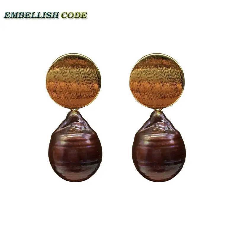 

baroque style hook earring tissue nucleated flameball brown coffee freshwater pearls round bead Frosted shape golden color