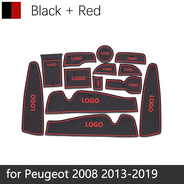 Противоскользящие резиновые чашки подушки двери паз коврик для peugeot 2008 2013~ 13 шт. аксессуары коврик для телефона - Название цвета: Красный