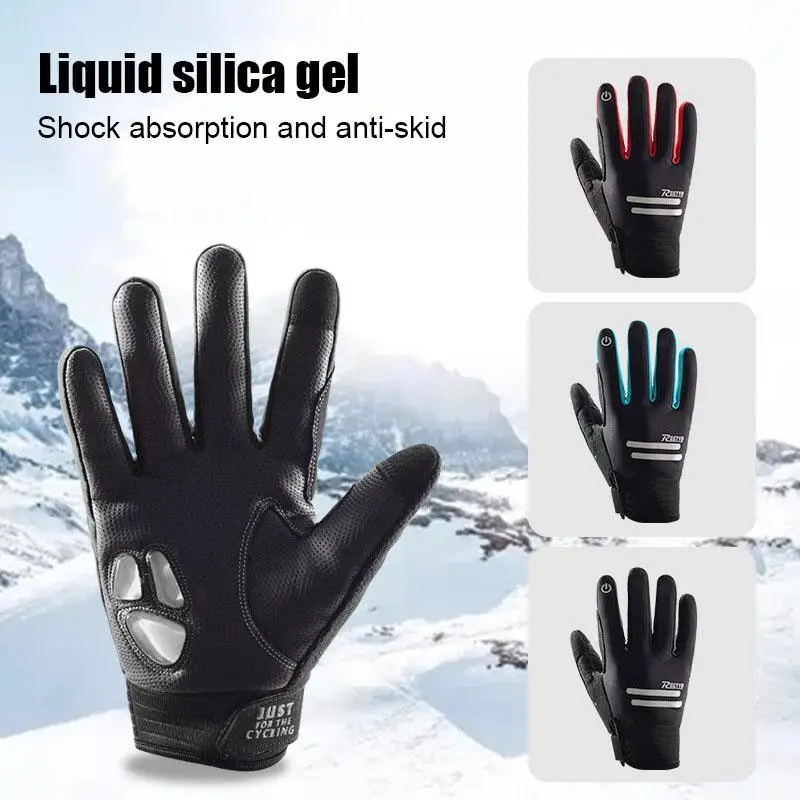 

Cycling Gloves Liquid Silicone Reflective Strip Windproof Waterproof Touch Screen Shock-Absorbing Keep Warm Cycling Sport Gloves
