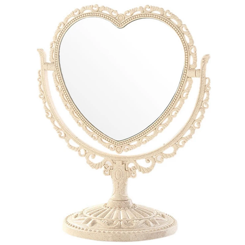 

ABVP Makeup Mirror Heart Shape Rotatable Stand Table Compact Mirror Plastic Dresser Mirrors Cosmetic Tool 2 Sides