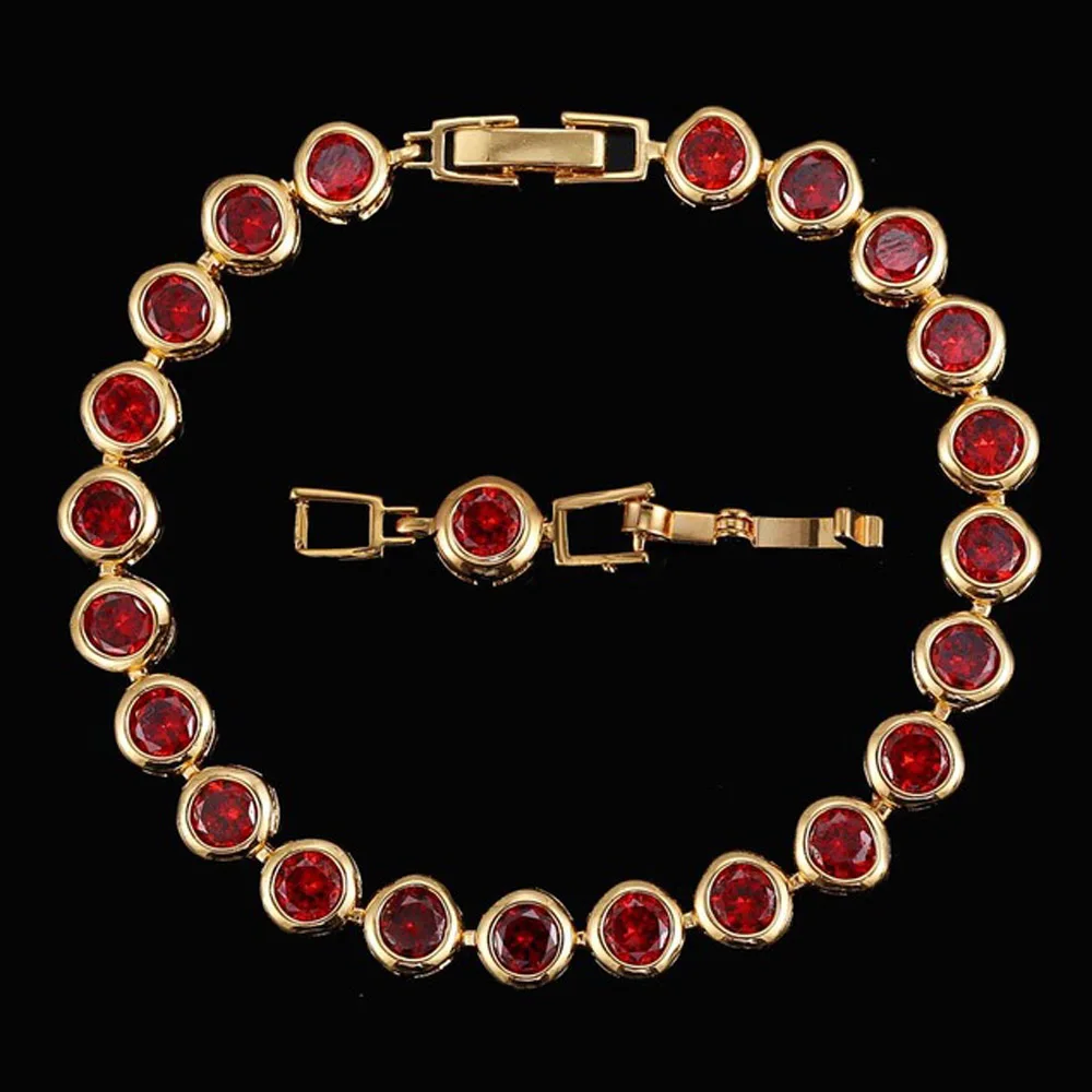 Red ThreeGraces Великолепная круглая форма золотой цвет прозрачный белый кубический цирконий камень теннисные браслеты для женщин ювелирные изделия подарок BR057 - Окраска металла: Red