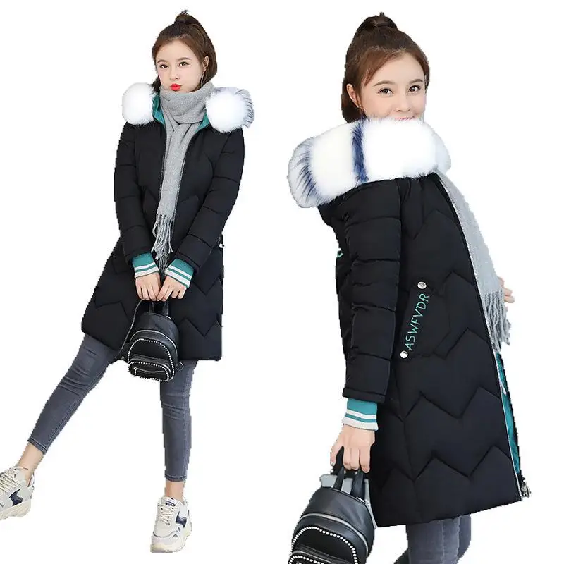 

Cotton Coat Women's Mid-length 2019 New Style Korean-style Thick down Feather Cotton-padded Clothes Winter Loose-Fit Haze Blue C