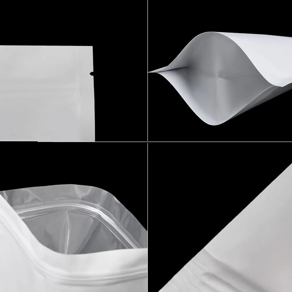 Mylar Stand Bags 100Pcs Matte White Aluminum Mylar Foil Zip Lock Stand Up Bag Self Seal Tear Notch Reusable Doypack Food Snack Chocolate Pouches