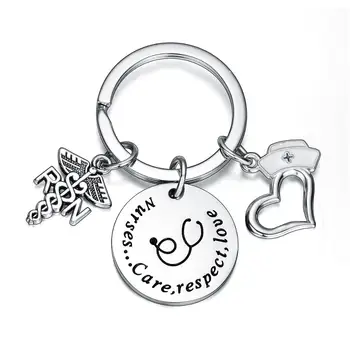 

12PCs "Nurse Care Respect Love" Keychain Nurse Gifts Keyring RN Nurse Cap Thank You Gifts Key Chain Women Stainless Steel
