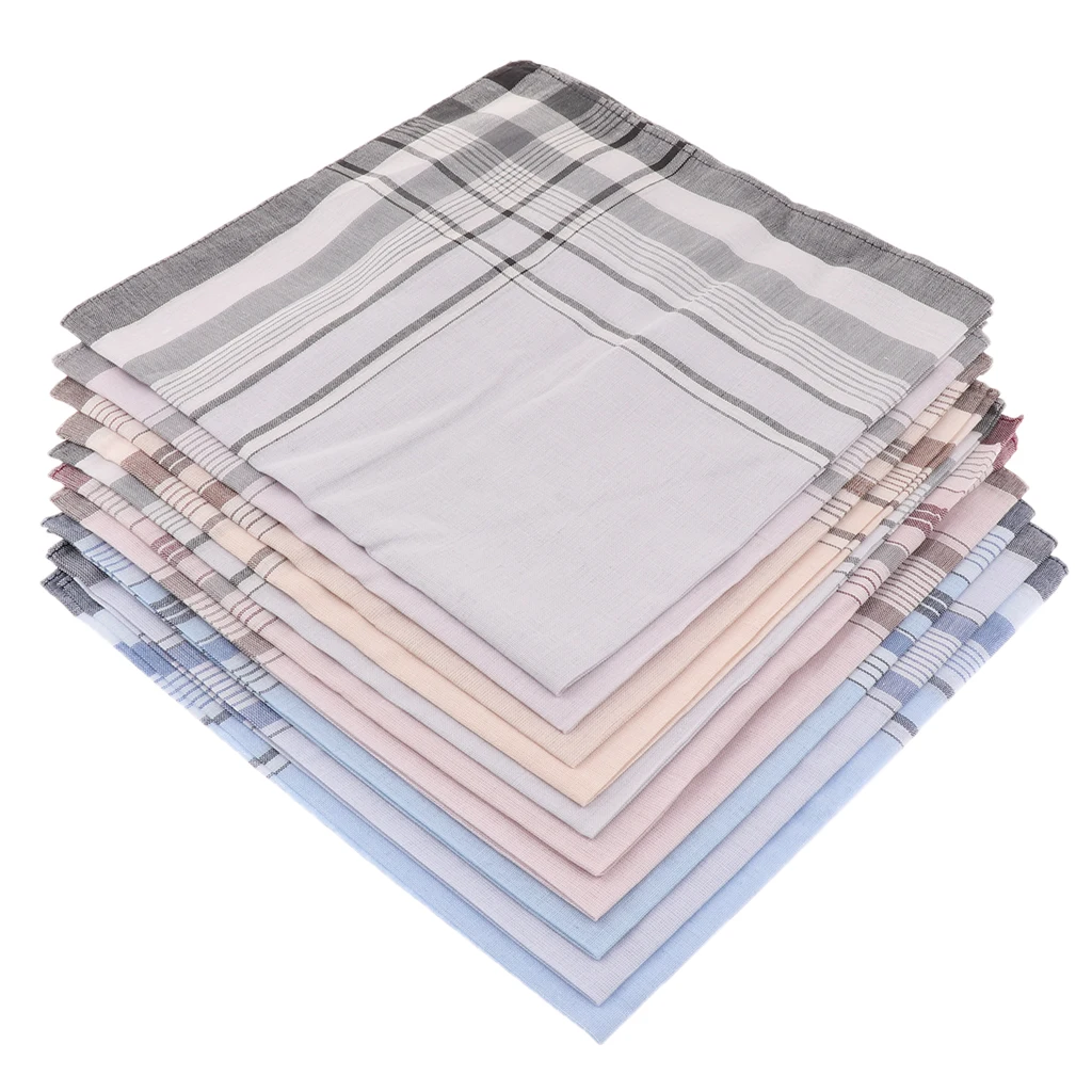 10pcs Men's Handkerchiefs 100% Cotton Pocket Square with Stripe Hankies Gift 10pcs Men's Handkerchiefs 100% Cotton Pocket Square with Stripe Hankies Gift