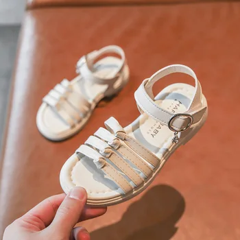 

Kids Girls Beach Sandals Open Toe Flat Sandals Sweet Simple Children Pure Color Casual Beach Shoes Soft Leather SZ235
