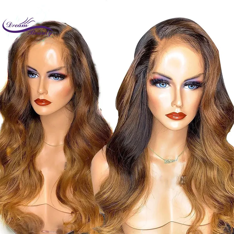 

Dream Beauty Brazilian Remy Hair 13*6 Deep Part Lace Front Wig body wave highlights Color Pre Plucked human hair wigs