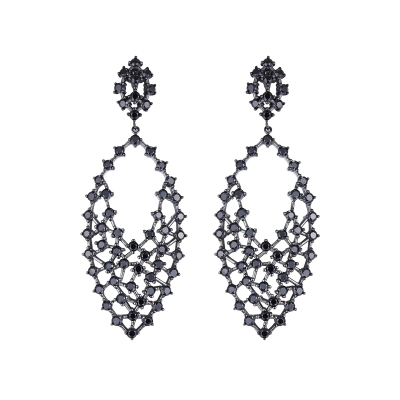 Classic Black Zircon Earring Fashion Jewelled Fan-shaped Earrings Retro Design Fine Jewelry Ear-ring 2020 Fashionable Dangler | Украшения и