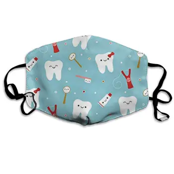 

Winter Nose Warmer, Comfortable Two Layer Fabric Happy Teeth Friends Blue Anti Dust Face Mask Cover Mouth for Adults and