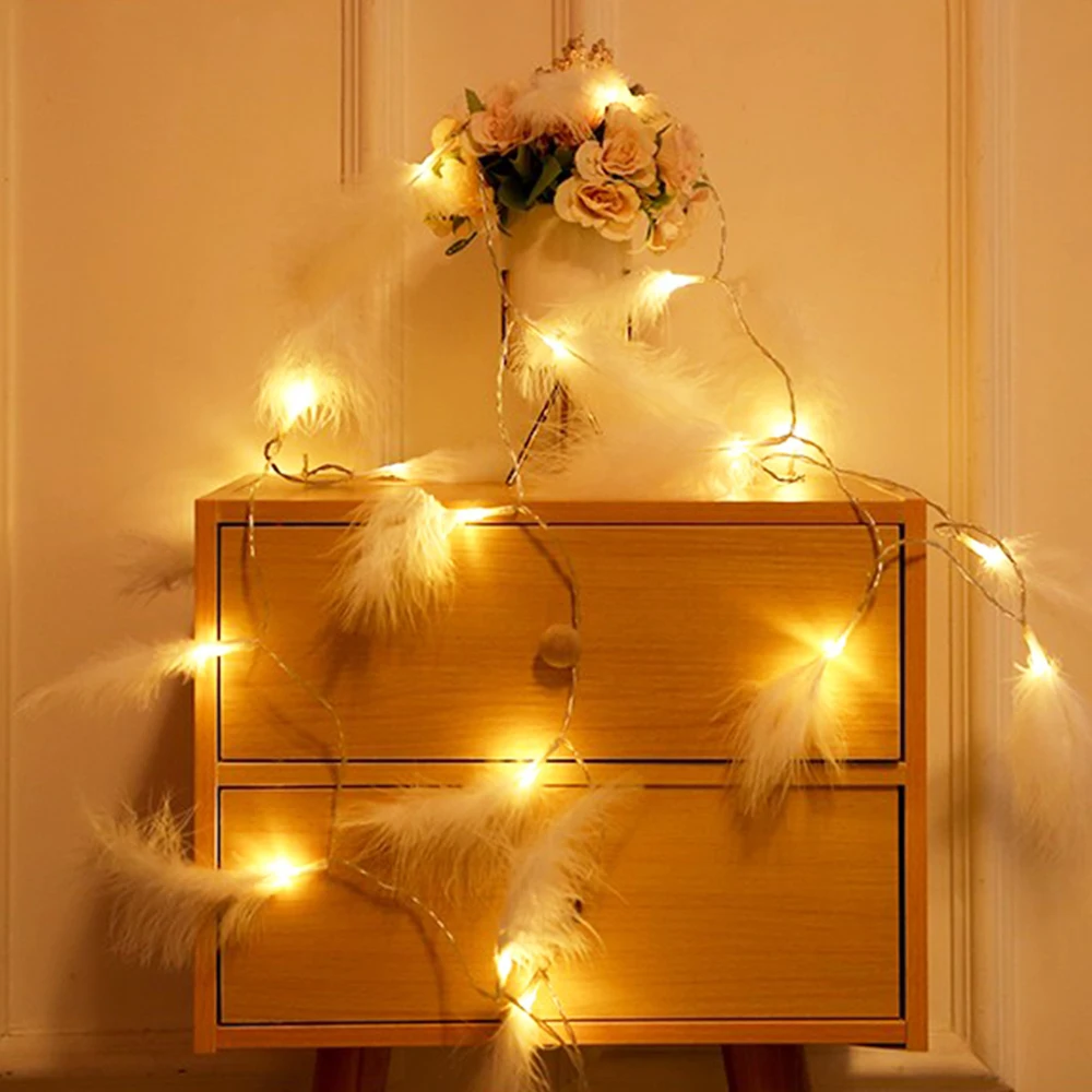 Christmas Festival Led String Light Colorful Artificial Feather Wedding Hanging Battery Powered Wall Party Holiday Decor | Лампы и