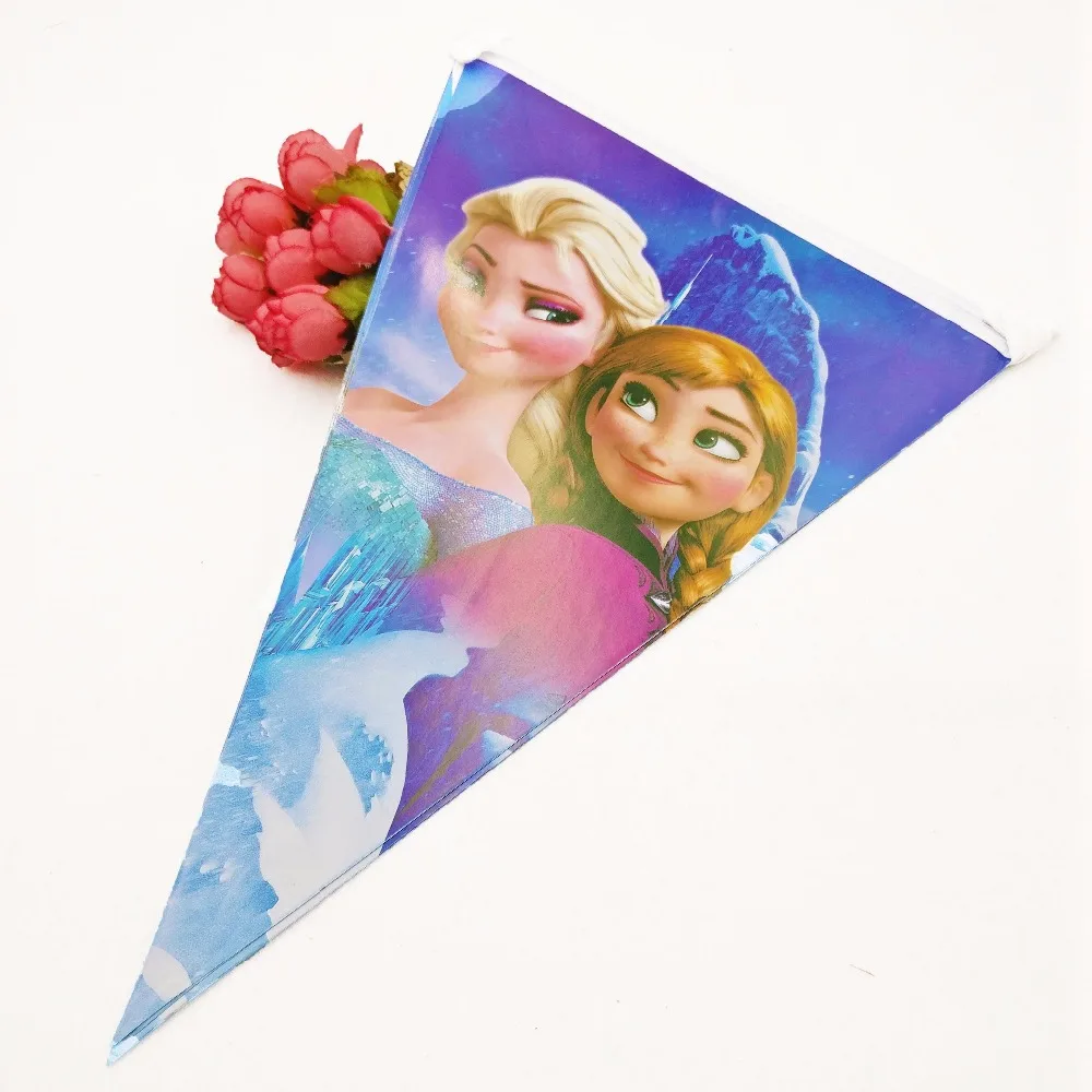 

1pc/bag Frozen Anna and Elsa Cartoon Theme Flag Birthday Party Decorations Birthday Theme Party Adornment Tool Festival Supply