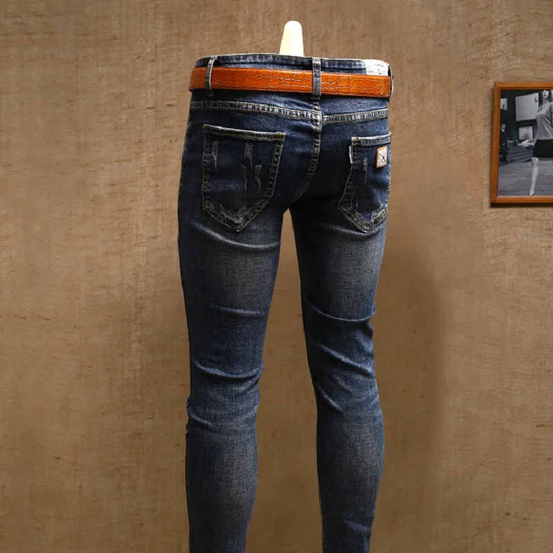 Fashion Mens Skinny Ripped Jeans Blue dsq Midweight Jean Pencil Pants for Men Streetwear