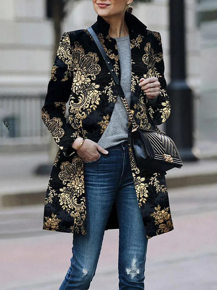 KANCOOLD, зимнее женское модное элегантное пальто с принтом и длинным рукавом, негабаритный Блейзер, куртка, элегантное пальто, свободная Женская куртка