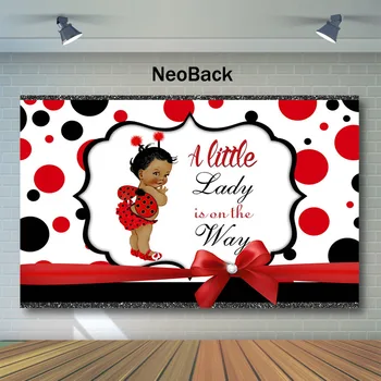 

NeoBack Cute ladybug Princess Baby Shower Photography Backdrops Black Red Bow Party Background Photography Baby Shower Backgroun