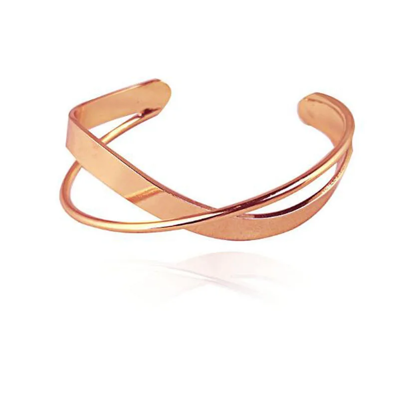 Rose Gold Геометрический Открытый браслет, женский, корейский, глянцевый, двойной слой, неправильный, крест, рябь, браслет для девушек, вечерние ювелирные изделия, золото - Окраска металла: Rose Gold
