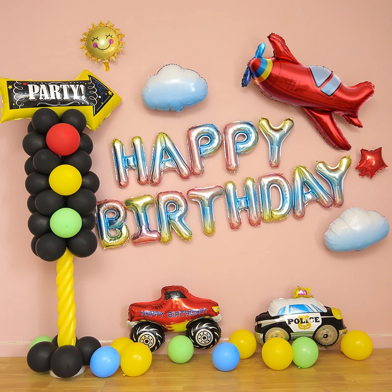 Для мальчиков на день рождения, светильник для остановки дорожного движения, знаки для движения, вечерние, для строительства, простая Полицейская машина, с днем рождения, набор воздушных шаров