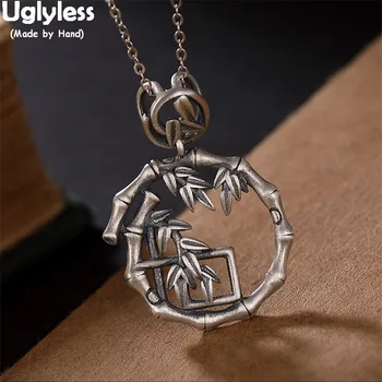 

Uglyless Handmade Panda Favorite Bamboo Pendants for Women Thai Silver Bamboo Leaf Hollow Necklaces NO Chains 925 Silver Jewelry