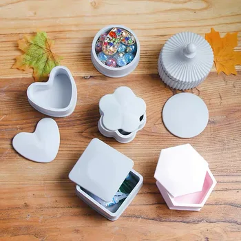 

Silicone Candle Holder Molds Jewelry storage box mold with lid 2pcs / set molds for plaster diy clay storage concrete molds