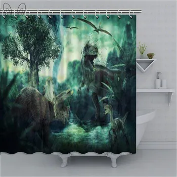 

3D Fantasy Bathroom Curtain Landscape With Dinosaur Waterproof Shower Curtain Polyester Fabric Bathing Cover Curtain Shower Sets