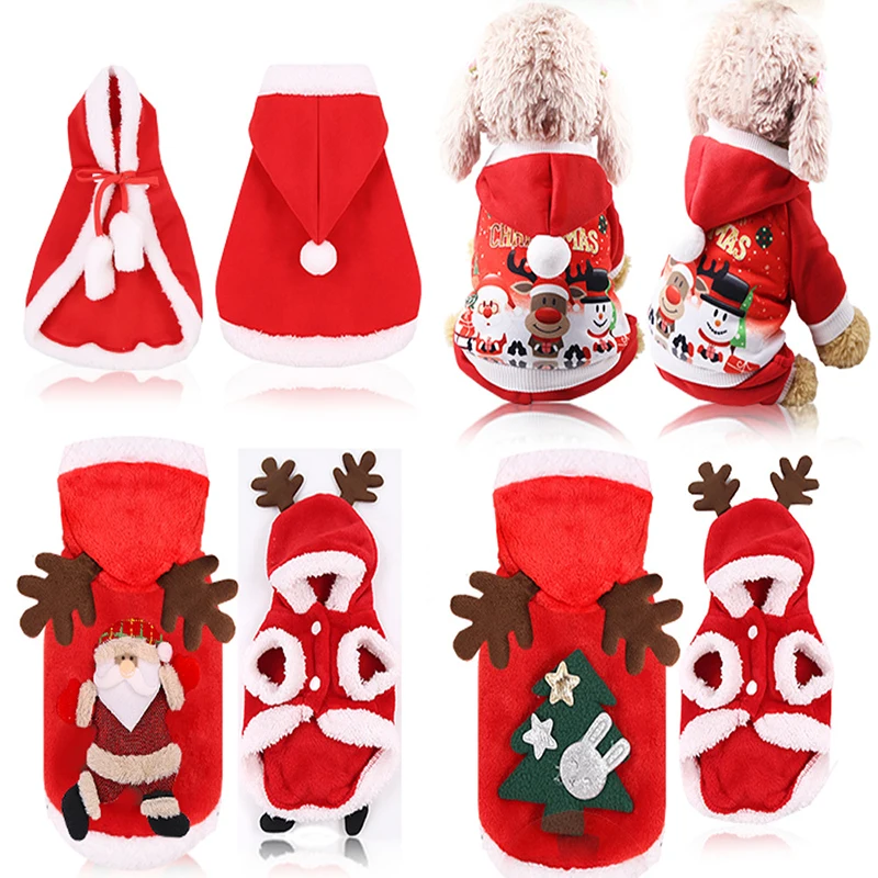 Рождественская Одежда для собак, костюм Санта-Клауса для щенка, домашний Йоркширский питомец, одежда для кошек, куртка, пальто, худи для домашних животных