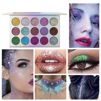 

15Colors Glitter Eyeshadow Palette Waterproof Long Lasting Shimmer Professional Eyeshadow Highlighter Glittering Make up Pigment