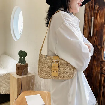 

Fashion Woven Straw Underarm Bag Women Handbags Ladies Fashion Shoulder Bag Handbags Totes Girls Casual Shoulder Pouch