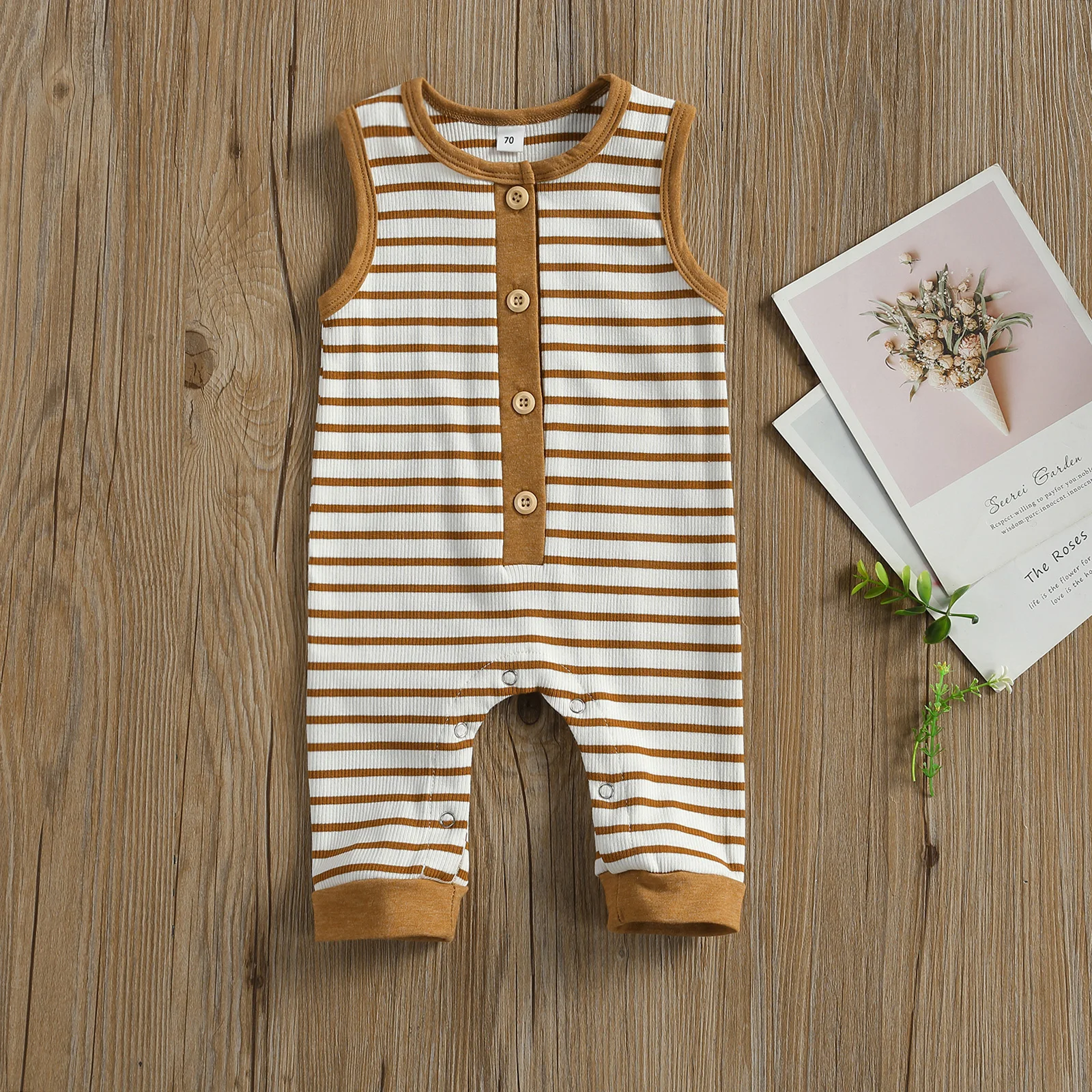 2021 Baby Summer Clothing Girl Boy Casual Sleeveless Ribbed Jumpsuit Fashion Stripe Round Neck Pull-on Single-breasted Romper Baby Bodysuits comfotable