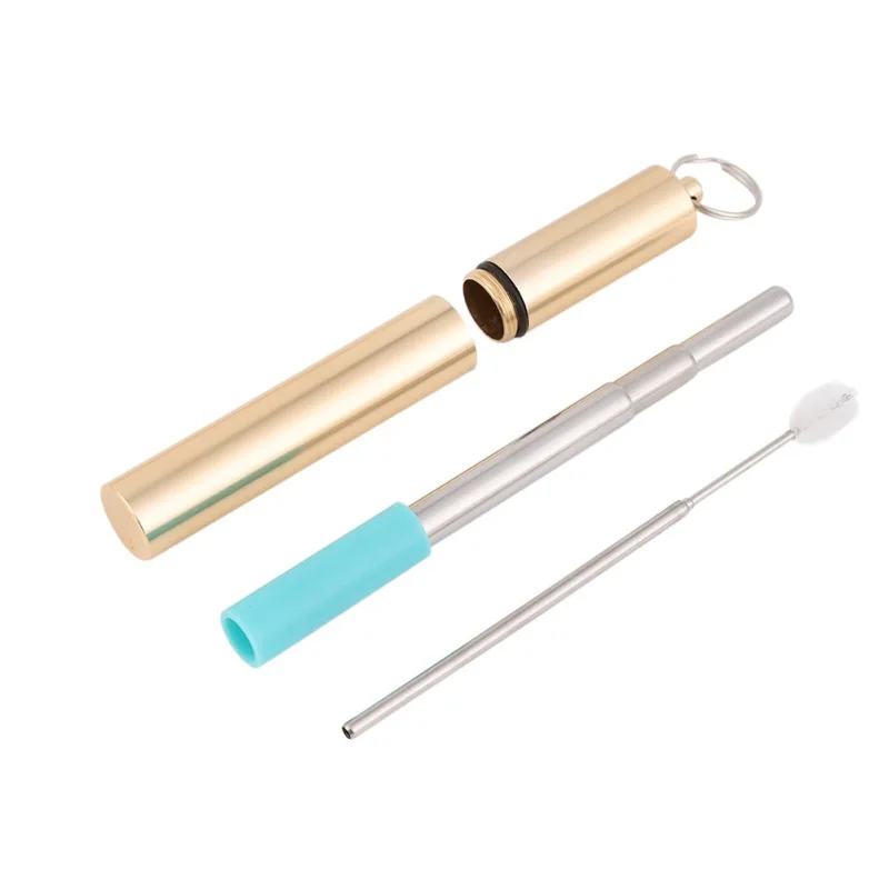 Многоразовые телескопическая Нержавеющая сталь Соломинки Металл питьевой соломы с цепочкой для ключей для хранения чехол и щеточка для чистки