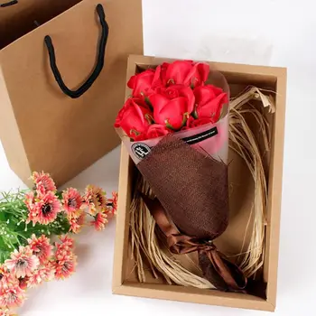 

7Pcs Artificial Sce·ted Rose Petal Bouquet Gift Box Bath Body Flower Soap Gift Wedding Party Favor With Luxurious Paper Bag Drop