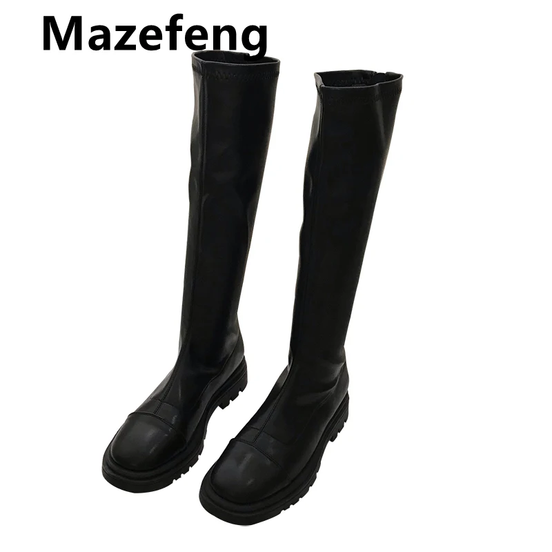 

Брендовые весенние модные женские сапоги Mazefeng, зимние высококачественные длинные удобные женские сапоги до бедра, женские сапоги на молнии до колена