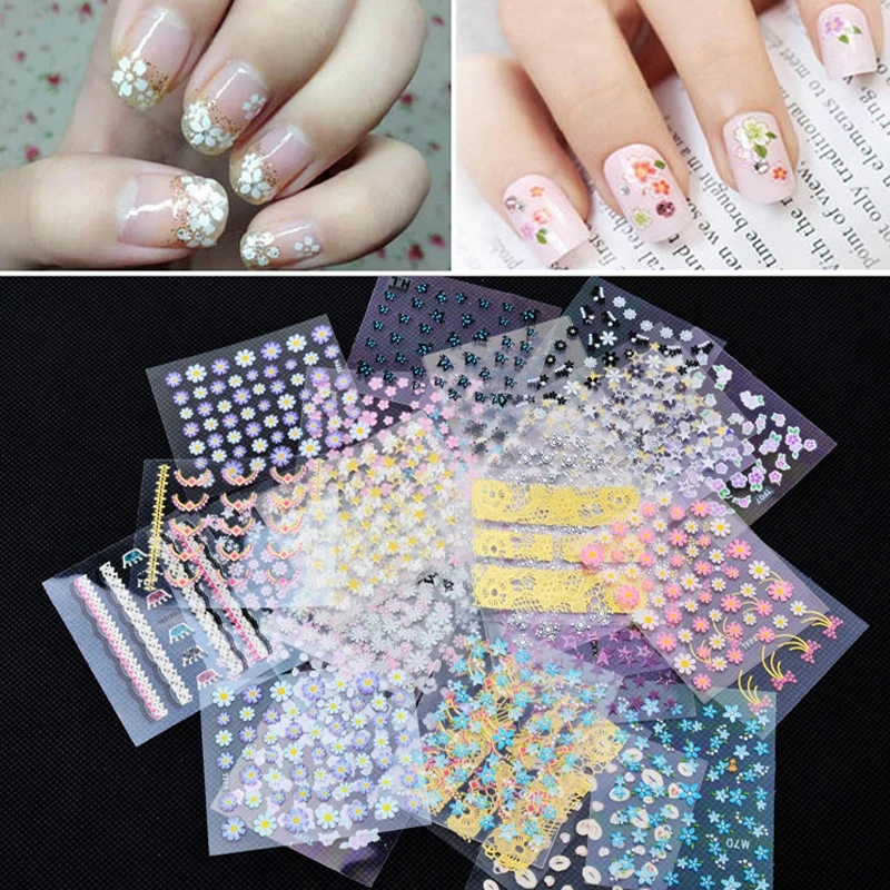

MEET ACROSS 3D Nail Sticker Self Adhesive Flower Transfer Decals Nail Art Decoration DIY Manicure Design Tools