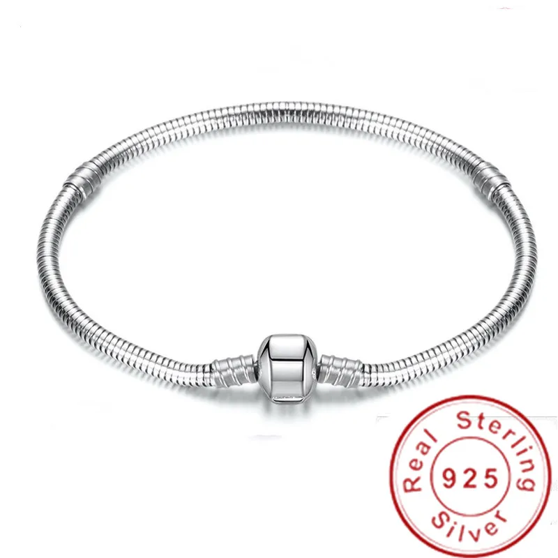 Original 925 Sterling Silver Charm Chain Bracelet Wedding Jewelry Long 16-23cm Snake Bone Bracelets for Women Fine Jewelry