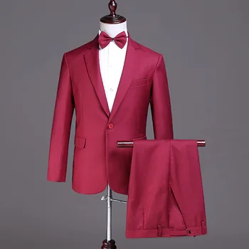 

2020 male red suit the groom wedding suit MC host two things suit business professional dress suit of cultivate one's morality