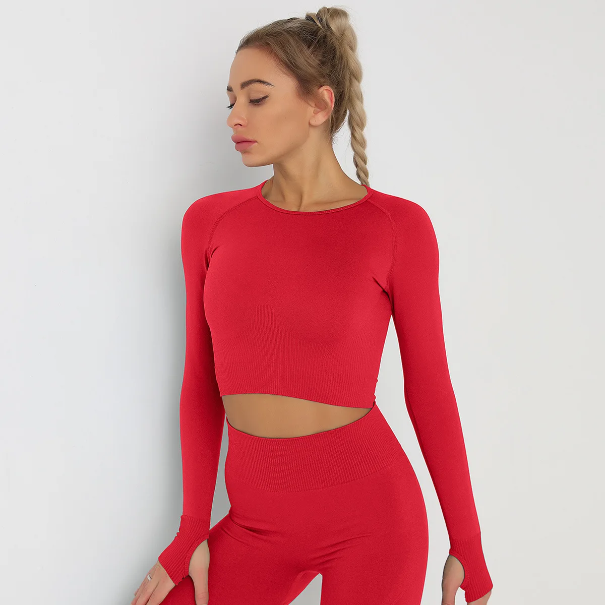 Sports T Shirt Yoga Top Yoga Shirt Sports Shirt Seamless Athletic Crop Top Woman Sports T-shirts Yoga Top Knitted Shirt Long Sleeve Workout Tops Women Fashion Gym Clothes