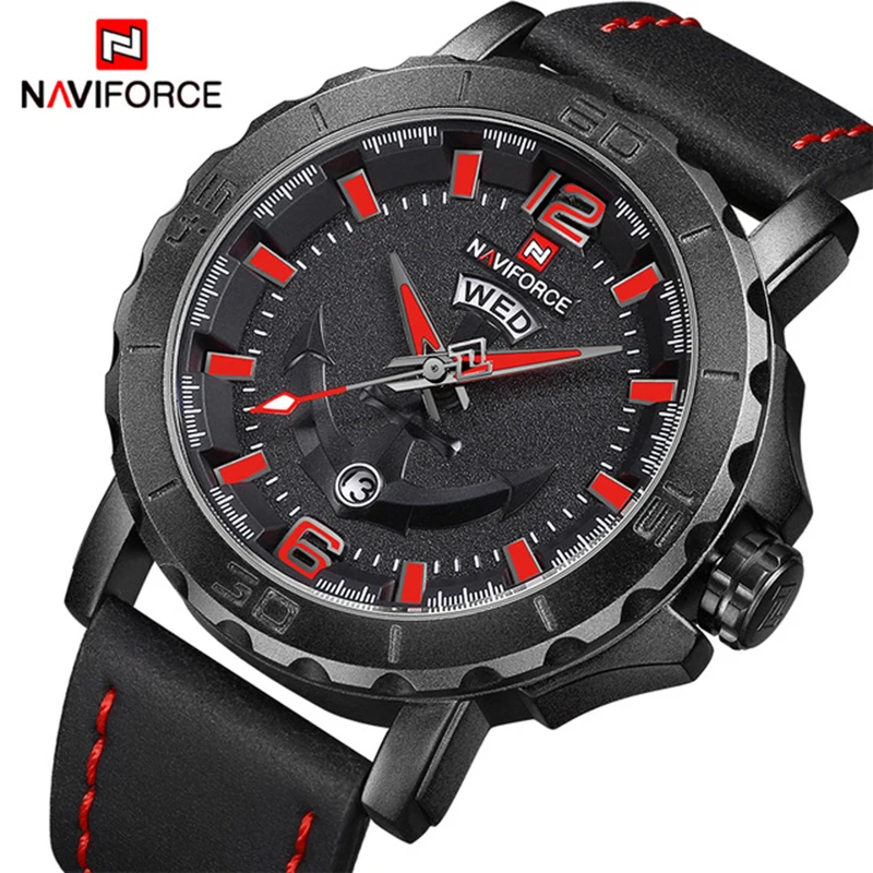 Часы наручные NAVIFORCE Мужские кварцевые спортивные люксовые с кожаным ремешком в