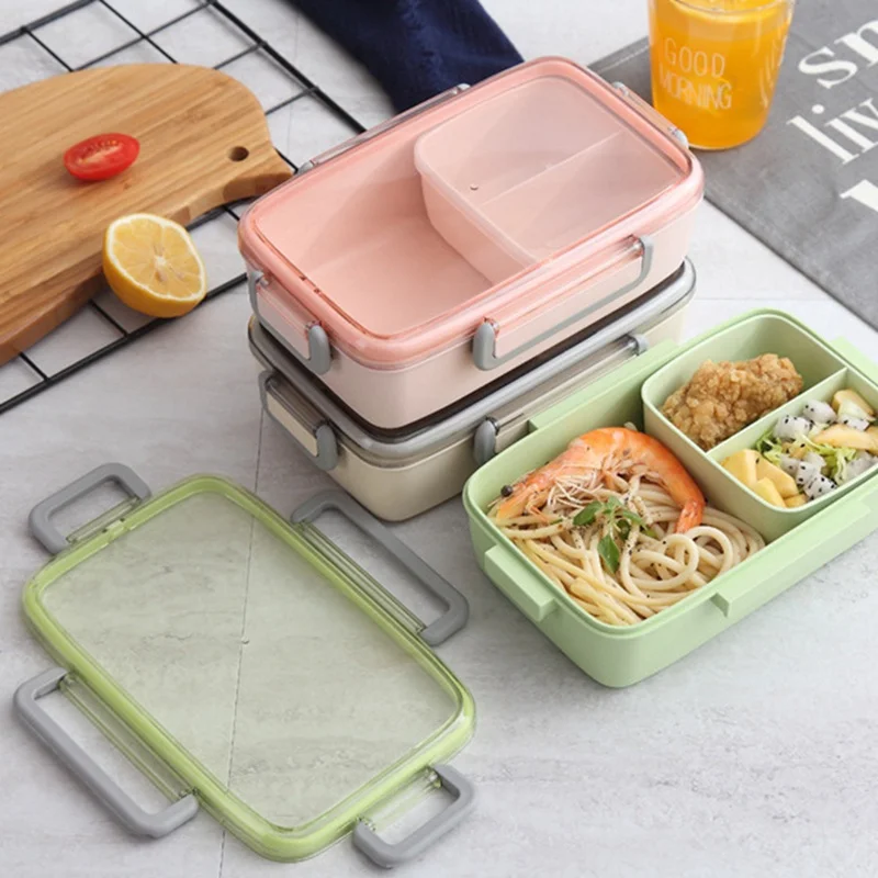 Портативная коробка для еды герметичная коробка для завтрака пригодная для использования в микроволновке Bento Ланч-бокс с кнопкой оснастки отдельные Bento кухонные аксессуары