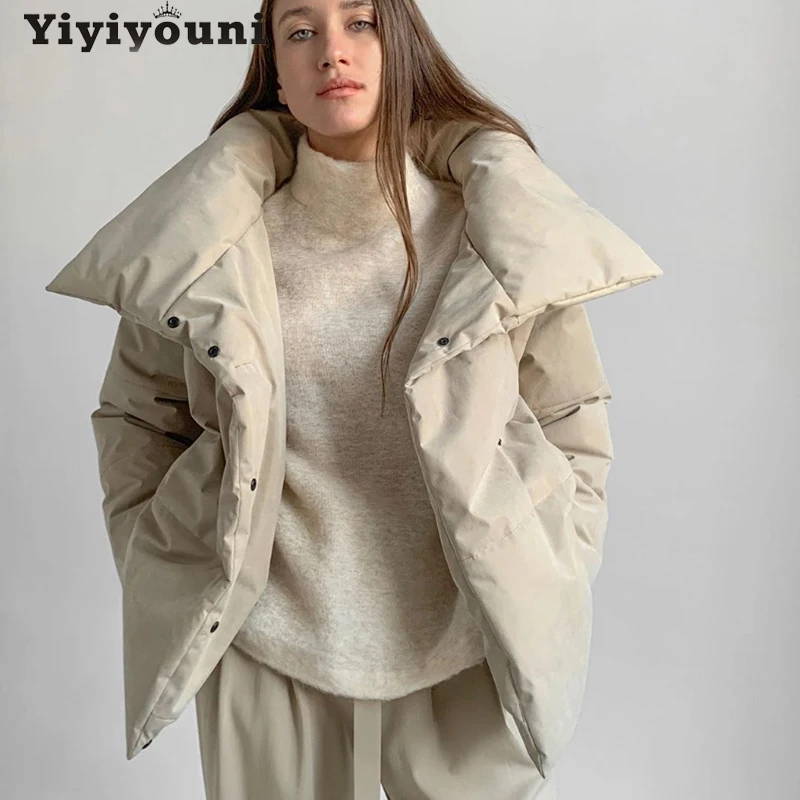 

Yiyiyouni Oversized Cropped Warm Winter Jackets Women Cotton Padded Parka Outwear Women Solid Casual Thick Jackets Female 2020