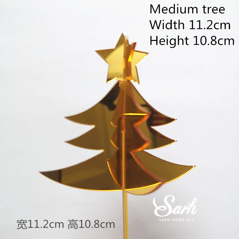 Обувь на год Санта Клаус акриловый торт Топпер красное золото Merry Рождественские елки Снежинка принадлежности для выпечки сладкие подарки - Цвет: 2pc medium gold tree