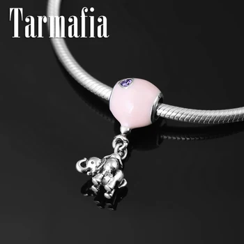 

100% Real 925 Sterling Silver Pink Enamel Balloon and elephant Purple CZ fine beads Fit Original Pandora Charms Bracelets making