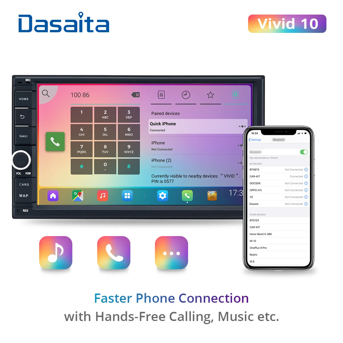 Автомагнитола Dasaita 2 Din сенсорный экран 7 дюймов DSP 1024*600 IPS Bluetooth | Автомобили и