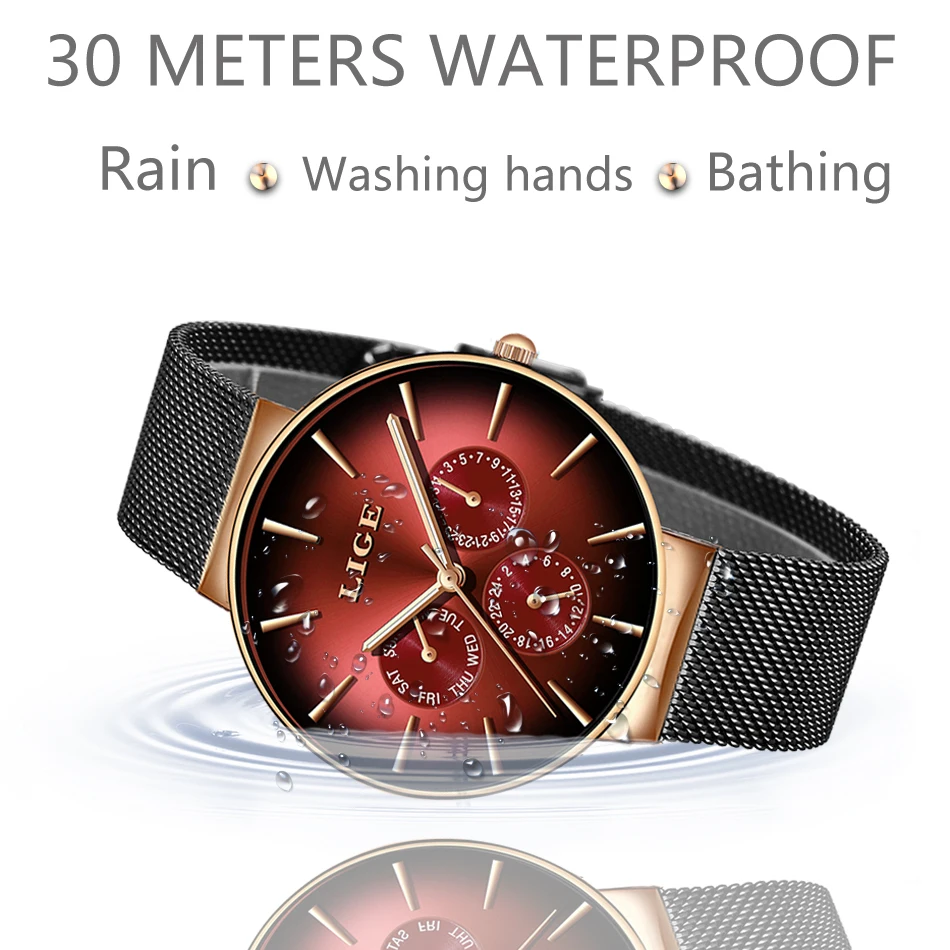 LIGE Fashion Women Watch Top Brand Luxury Ladies Mesh Belt Ultra-thin Watch Stainless Steel Waterproof Quartz Watch Reloj Mujer