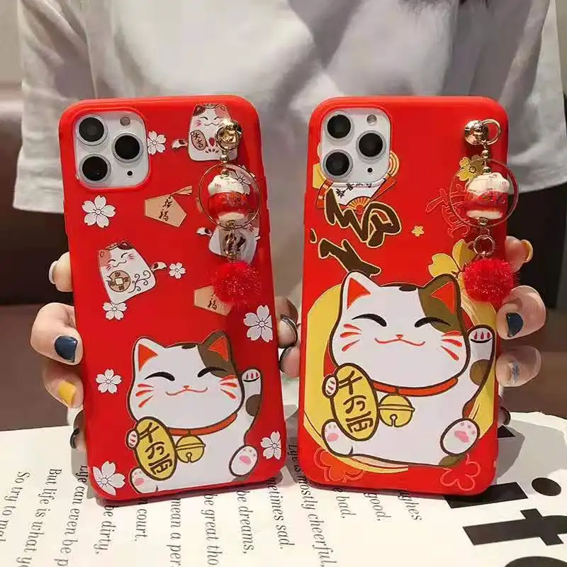 Чехол для iPhone 11 pro Max Lucky Cat, милая задняя крышка для iPhone 11 X XS Max XR 6 7 8plus Maneki Neko Shell+ подвеска