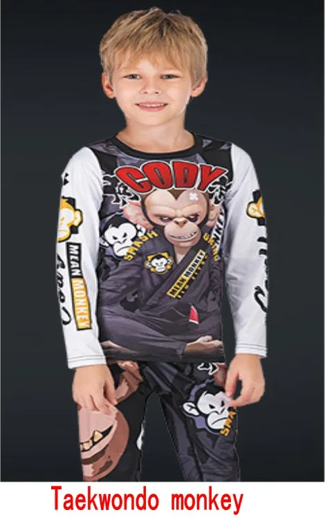 Весенне-осенний комплект со штанами с длинными рукавами и объемным рисунком животных для мальчиков Детский спортивный комплект с цифровой печатью, таэквондо, медведь, обезьяна - Цвет: Suit 1