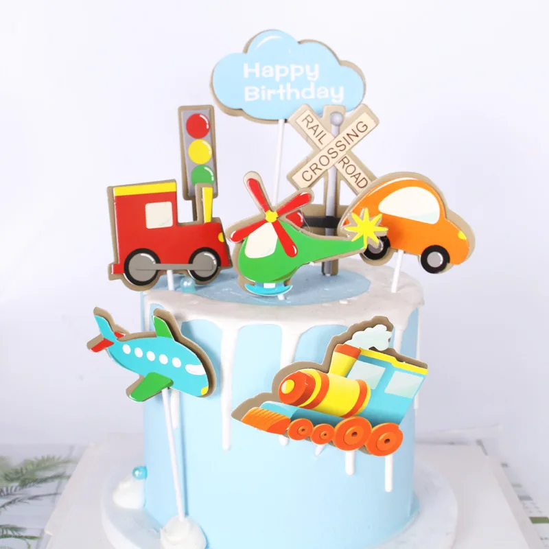 Happy Birthday Cake Topper Car Plane Traffic Light Wedding Decor Flag Kids Party DIY Baking Supplies Cupcake Toppers Baby Shower party decorations,birthday party supplies,cake topper,cake decorations,cake toppers,cupcake supplies,cake baking tools