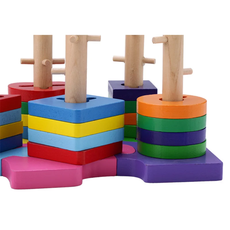 Детская колонна, набор геометрических строительных блоков, деревянные игрушки для детей, мультяшный слон, макарон, цветные блоки, развивающий подарок